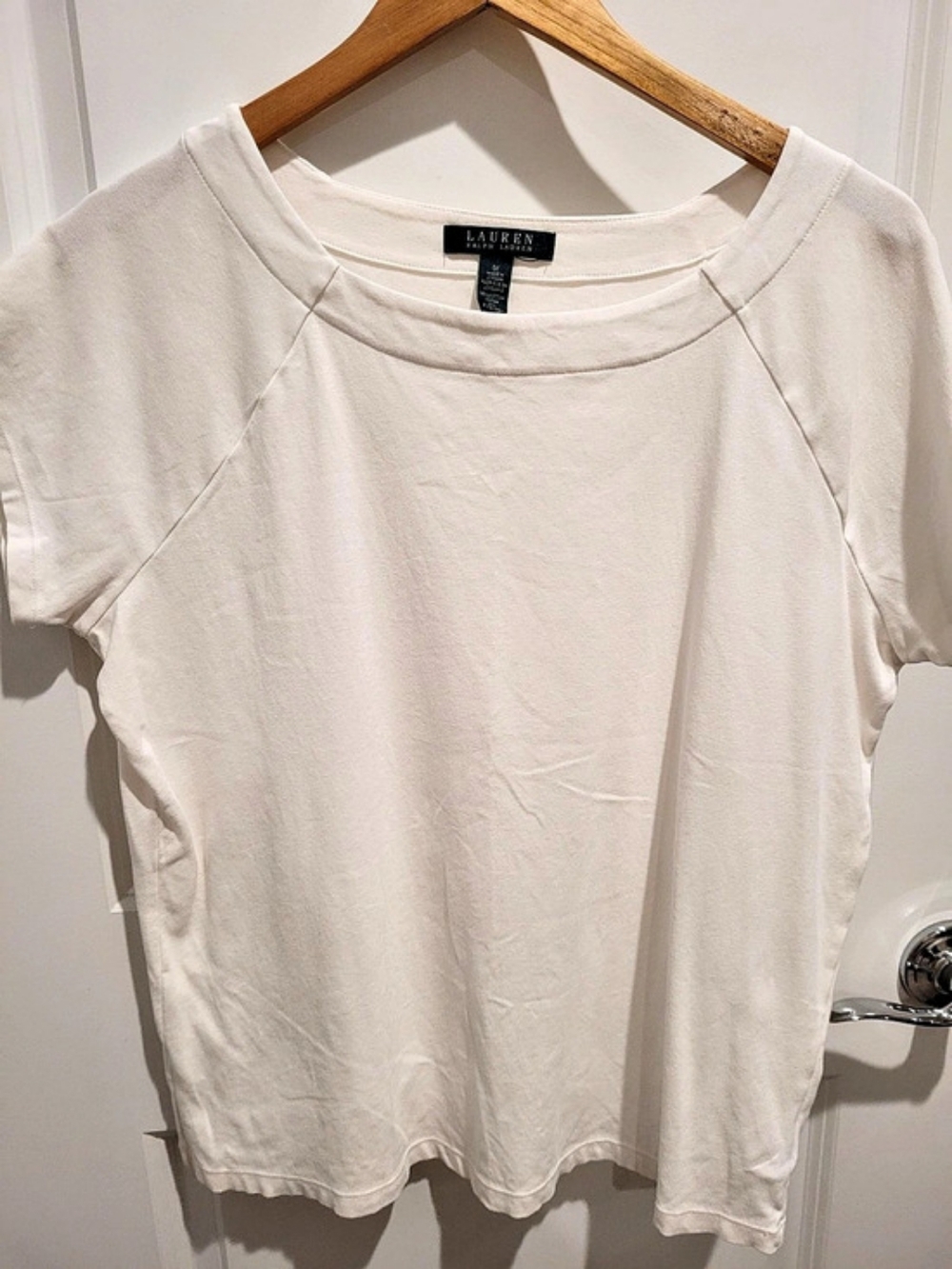 Lauren Ralph Lauren Stretch Cotton Boatneck Top Cream XL